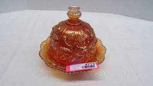 lot 4713 image: Amber Carnival Glass Butter Dish