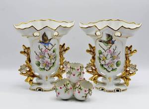lot 1582 image: Pair of Vista Alegre - V.A. Portugal Vases and Porcelain Eggshell Vase - marked