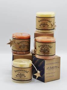 lot 1545 image: 4 New in Box At Home Scentenniel Candle Company  Pillar Candles