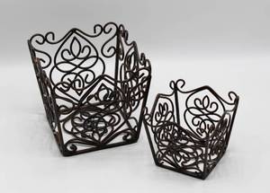 lot 1549 image: Decorative Square Metal Basket Set of 2