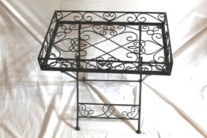 lot 1535 image: Decorative Footed Black Metal Tray Table w Glass