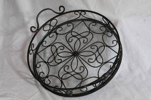 lot 1536 image: Decorative Footed Round Metal Serving Tray w Glass