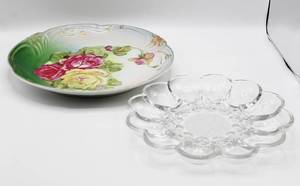 lot 1617 image: Porcelain Floral Serving Plate and Crystal Egg Serving Dish