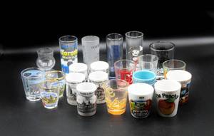 lot 1619 image: 22 Souvenir Shot Glasses - Cancun, Paris, Germany, Florida and many more places...