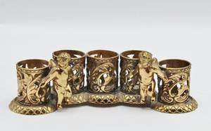 lot 1624 image: Unique Ornate with Cherubs (appears to be brass) Candle Holder Lipstick Holder