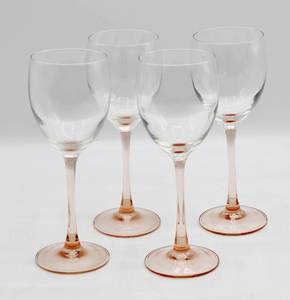 lot 1627 image: Blush Pink Stem Wine Glasses from France - Set of 4