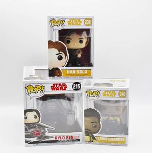 lot 1646 image: Star Wars Funko Pop New in Box #215 Kylo Ren with tie fighter, #238 Han Solo and #240 Lando Clarissian