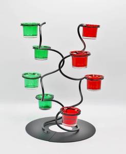 lot 1735 image: Spiral Tealight Tower - new in box - At Home America with green and red glass tealight holders