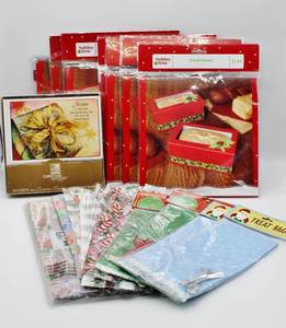 lot 1762 image: Christmas Baking Gifts Lot - (9) Packages of 2 Loaf Boxes and 8 Dozen Cellophane Treat Bags, plus box of Christmas Cards