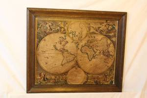 lot 1560 image: Vintage Wooden Framed World AtlasPicture