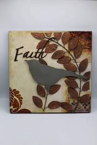 lot 1697 image: Square Wooden and Metal Art Faith