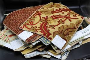 lot 1710 image: Box FULL of Wesley Hall Fabric Samples