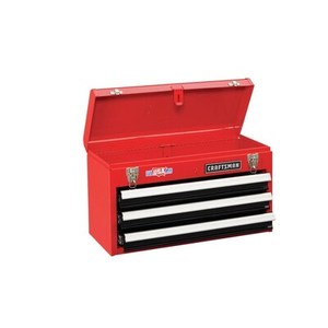 lot 2333 image: CRAFTSMAN Portable Tool Box 20.5-in Ball-bearing 3-Drawer Red Steel Lockable Tool Box. MSRP $59.99