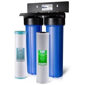lot 2150 image: 2-Stage Big Blue Whole House Water Filtration System with 20 in. Carbon Block and Iron Manganese Reducing Filter