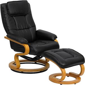 lot 2215 image: Contemporary Black Leather Recliner and Ottoman