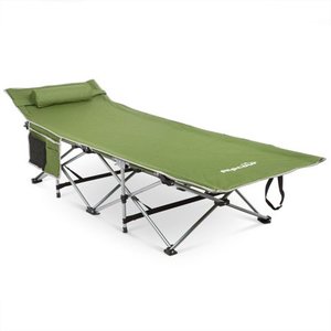 lot 2354 image: Alpcour Folding Camping Cot with Comfortable Pillow, Side Pocket and Convenience Carry Bag - Strong Stable Collapsible Folding Camping Cot For Camping, Traveling, and Home Lounging - Army Green