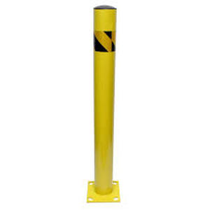 lot 2239 image: Lot of 2 Bollard Post - Steel Safety Barrier Protection- Yellow Powder Coat 4.5 Diameter 48 Tall BW4548