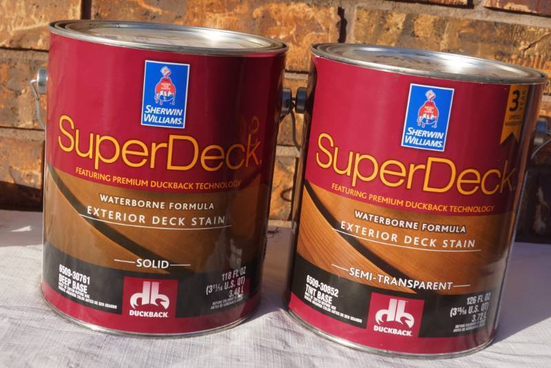lot 94209 image: 2 Gallon Cans of Sherwin Williams SuperDeck Stain - Some Tinted and Some New Product - MISTINT PAINT SALE