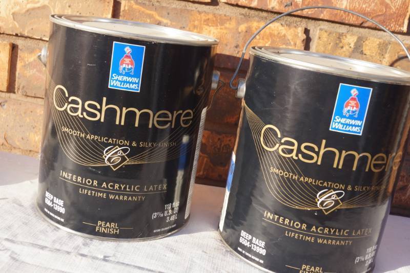 lot 94221 image: 2 Gallon Cans of Sherwin Williams - Cashmere - Some Tinted and Some New Product - MISTINT PAINT SALE