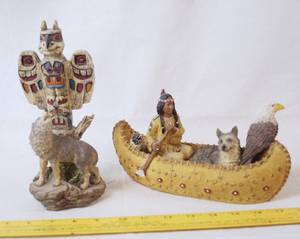 lot 4345 image: Lot of 2 Stunning Statuettes - Native American Theme  Boat Oar is Broken, Easy Fix