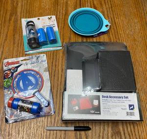 lot 2750 image: Desk Set, Portable Doggie Bowl, Poo Bag Set and More