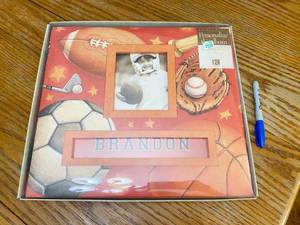 lot 2759 image: New SCRAPBOOK ALBUM - K &amp Company - HTF - in orig box w insert pages - Highly collectible Sports Theme - Personalize it - 12x12 page size