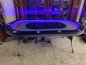 lot 2765 image: ESPN - Texas Hold-Em LED lighted Portable Poker Table - Very Cool see pics for measurements - SEE VIDEO