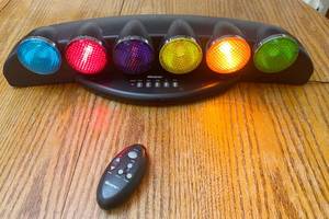 lot 2772 image: Cool Memorex DISCO Strobe Light -M# MKA 320 multi settings and input sound activated w remote - SEE VIDEO