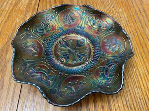 lot 2026 image: Fenton Carnival Glass Dragon & Lotus Bowl In Cobalt Blue - Colors are on fire AMAZING Very nice condition MUST SEE