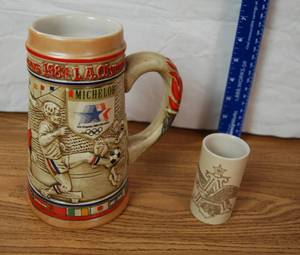 lot 2100 image: Collectible BUDWEISER 1984 L.A. OLYMPICS Stein and Shot Glass - Anheuser-Busch
