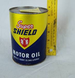 lot 2109 image: Vintage Super Shield Motor Oil Can