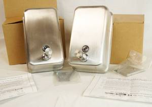 lot 2127 image: Lot of 2 Commercial Soap Dispensers - Stainless NEW IN BOXES with KEYS & Mounting Brackets - NEVER INSTALLED