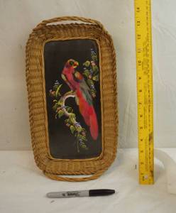 lot 2192 image: Vintage Wicker Framed  Decorative Wall Tray - Made with Real Feathers