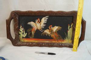 lot 2194 image: Vintage  Decorative Wall Tray - Made with Real Feathers