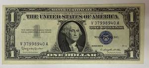 lot 1007 image: ONE DOLLAR SILVER CERTIFICATE - SERIES 1957 B - FINE - CRISP CONDITION