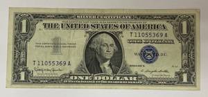 lot 1009 image: ONE DOLLAR SILVER CERTIFICATE - SERIES 1957 B - FINE - CRISP CONDITION