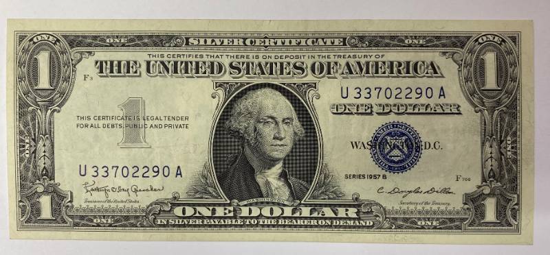 lot 1006 image: ONE DOLLAR SILVER CERTIFICATE - SERIES 1957 B - FINE - CRISP CONDITION