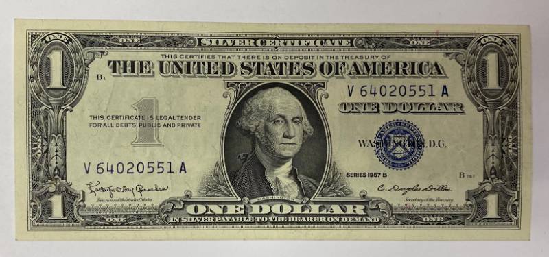 lot 1007 image: ONE DOLLAR SILVER CERTIFICATE - SERIES 1957 B - FINE - CRISP CONDITION