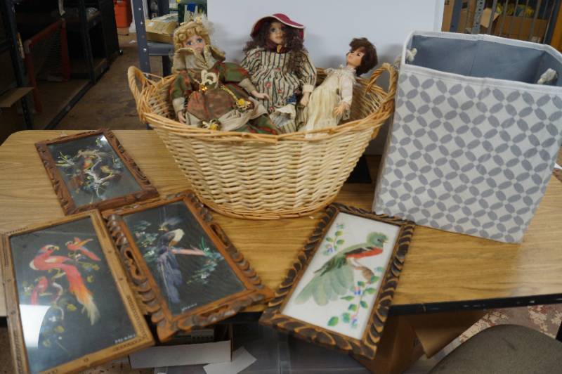 lot 4004 image: Lot of Misc. Items - MexicanFeather Art, Porcelian Dolls and More