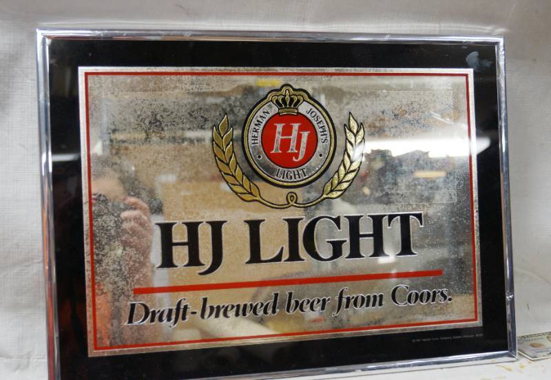 lot 4033 image: HJ Light Beer Mirror Sign