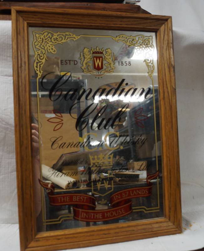 lot 4035 image: Canadian Club Whiskey Hanging Mirror Sign - Great For The Man Cave