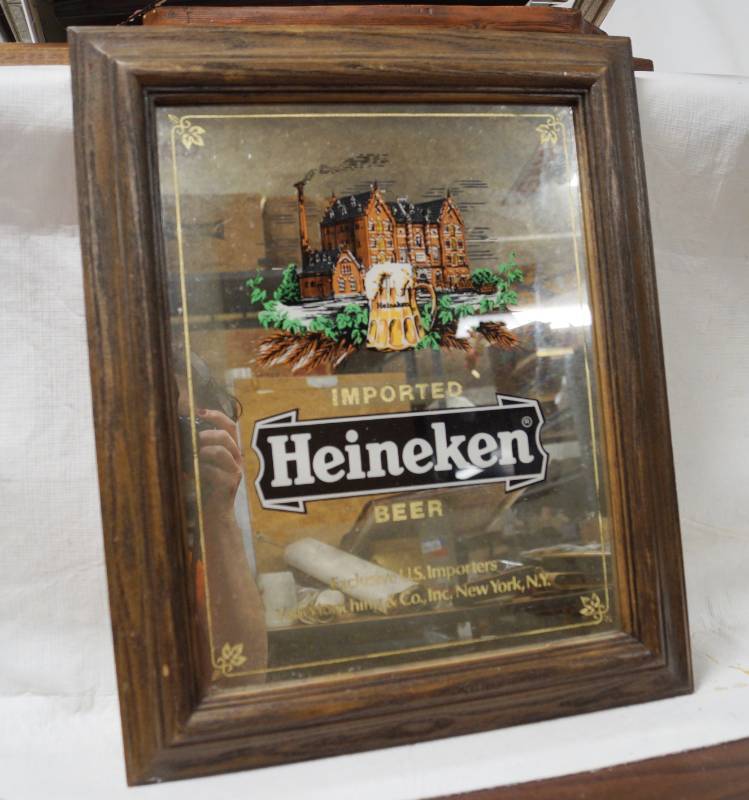 lot 4037 image: Heineken Beer Mirror Wall Hanging Sign