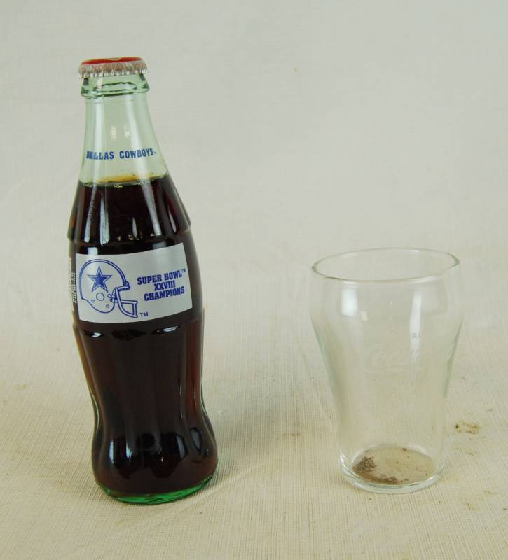 lot 4049 image: Dallas Cowboys Coca Cola Bottle with Coca Cola Glass