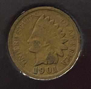 lot 2672 image: 1901 Indian Head Penny - In Plastic w Info card