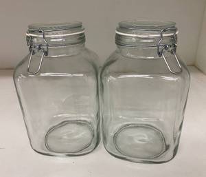 lot 2705 image: Lot of Two Storage Jars w Metal Clamp Lids