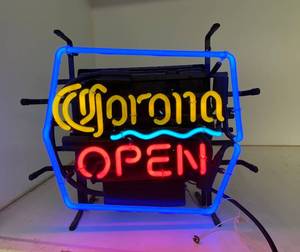 lot 2708 image: TWO SIDED Corona NEON OPEN Window Sign - Works - see photos - Beer Sign