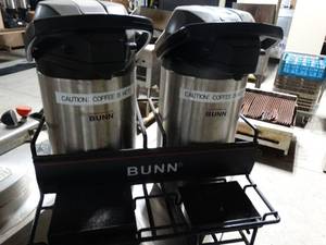 lot 2250 image: Bunn insulated coffee dispensers w metal stand