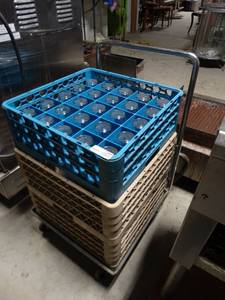 lot 2269 image: Dishwasher racks w cart & rack of drinking glasses