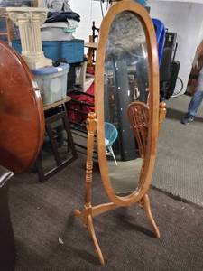 lot 5163 image: Wood Freestanding Floor Mirror