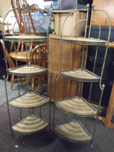 lot 5200 image: Pair of Folding MetalWicker Corner Shelves